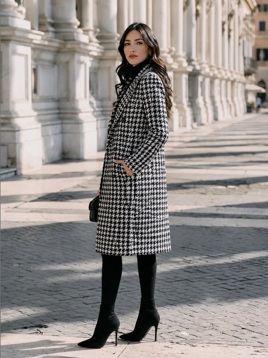 Houndstooth Double Breasted Wool Coat with Tailored Fit 3