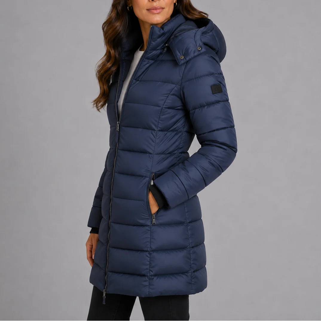 Insulated Long Hooded Black Puffer Jacket for Women 1