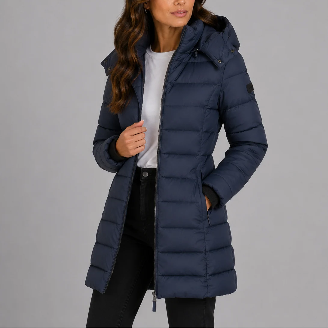Insulated Long Hooded Black Puffer Jacket for Women 2