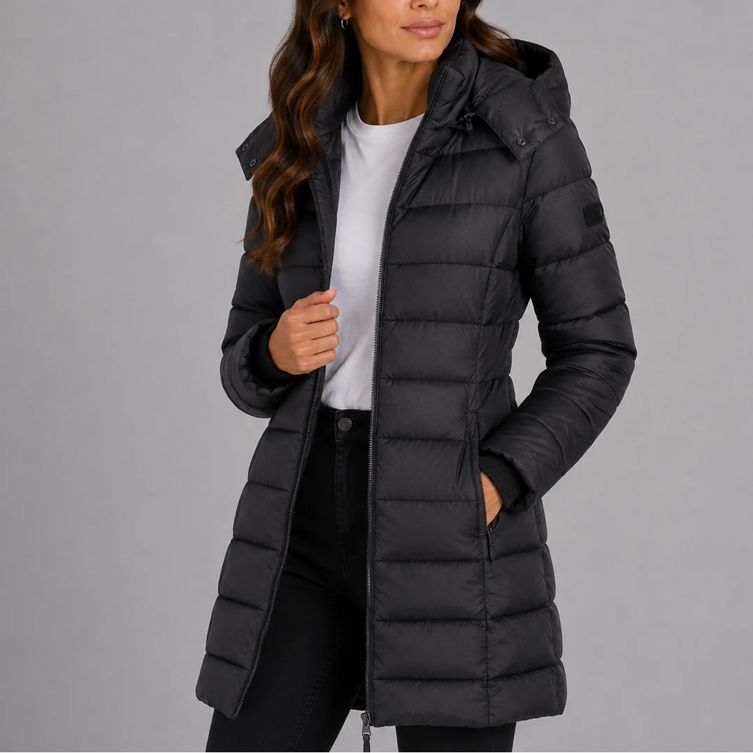Insulated Long Hooded Black Puffer Jacket for Women 7