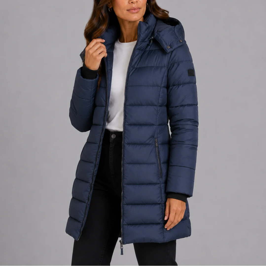 Insulated Long Hooded Black Puffer Jacket for Women 0