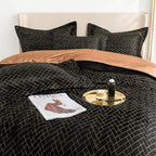 Jasmine Black Luxury Duvet Cover Set - Premium Cotton & Satin Blend, 600-Thread Count