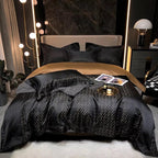 Jasmine Black Luxury Duvet Cover Set - Premium Cotton & Satin Blend, 600-Thread Count