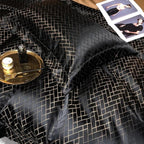 Jasmine Black Luxury Duvet Cover Set - Premium Cotton & Satin Blend, 600-Thread Count