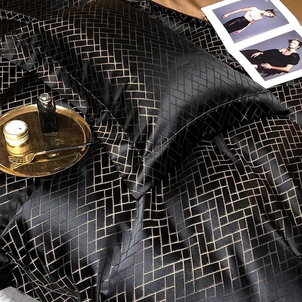 Jasmine Black Luxury Duvet Cover Set - Premium Cotton & Satin Blend, 600-Thread Count