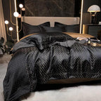 Jasmine Black Luxury Duvet Cover Set - Premium Cotton & Satin Blend, 600-Thread Count