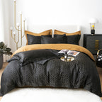 Jasmine Black Luxury Duvet Cover Set - Premium Cotton & Satin Blend, 600-Thread Count