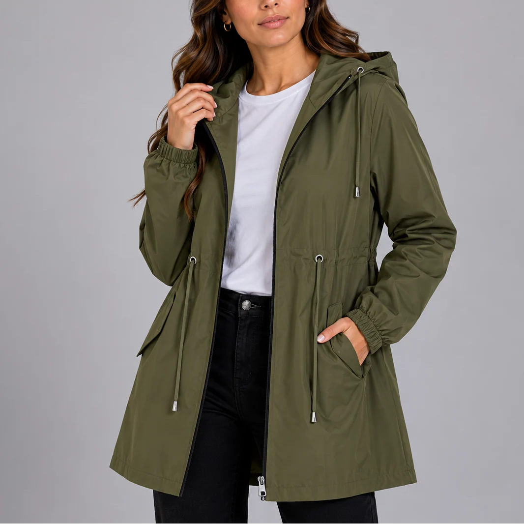 Lightweight Waterproof Women's Rain Coat with Adjustable Hood 1