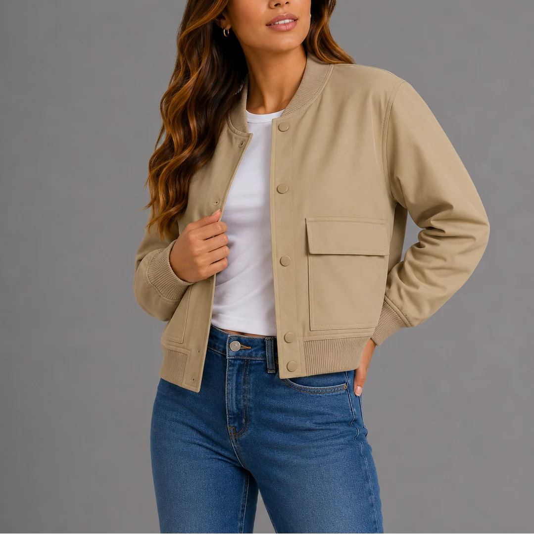 Lightweight Women's Casual Bomber Jacket with Functional Pockets 2