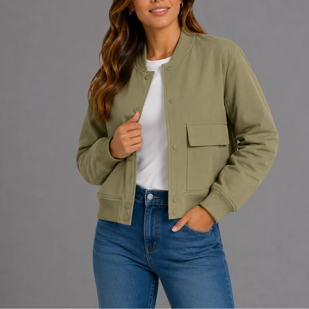 Lightweight Women's Casual Bomber Jacket with Functional Pockets 3