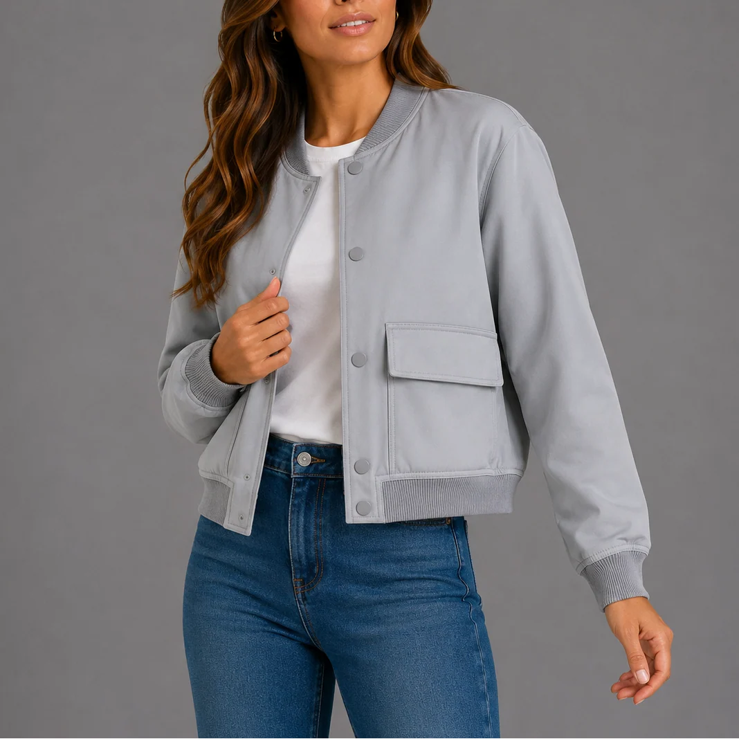 Lightweight Women's Casual Bomber Jacket with Functional Pockets 5