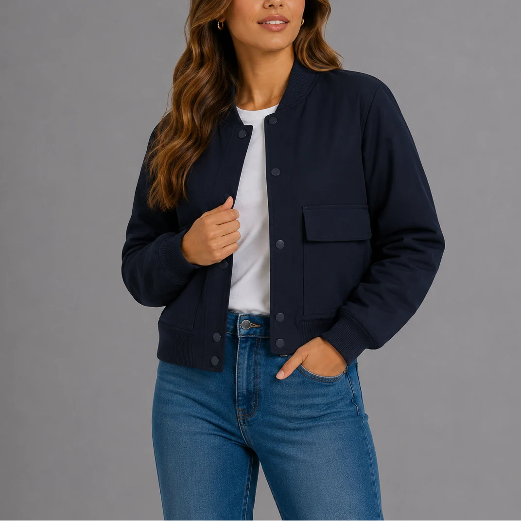 Lightweight Women's Casual Bomber Jacket with Functional Pockets 0