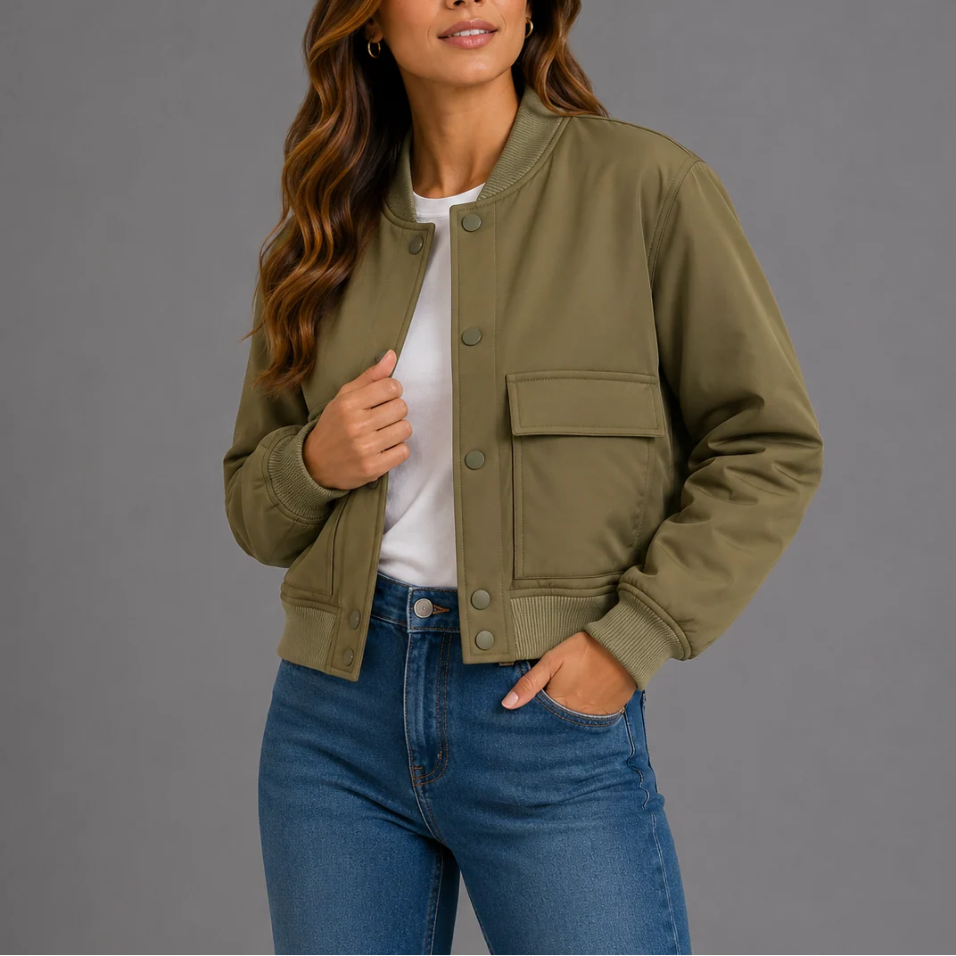 Lightweight Women's Casual Bomber Jacket with Functional Pockets 4