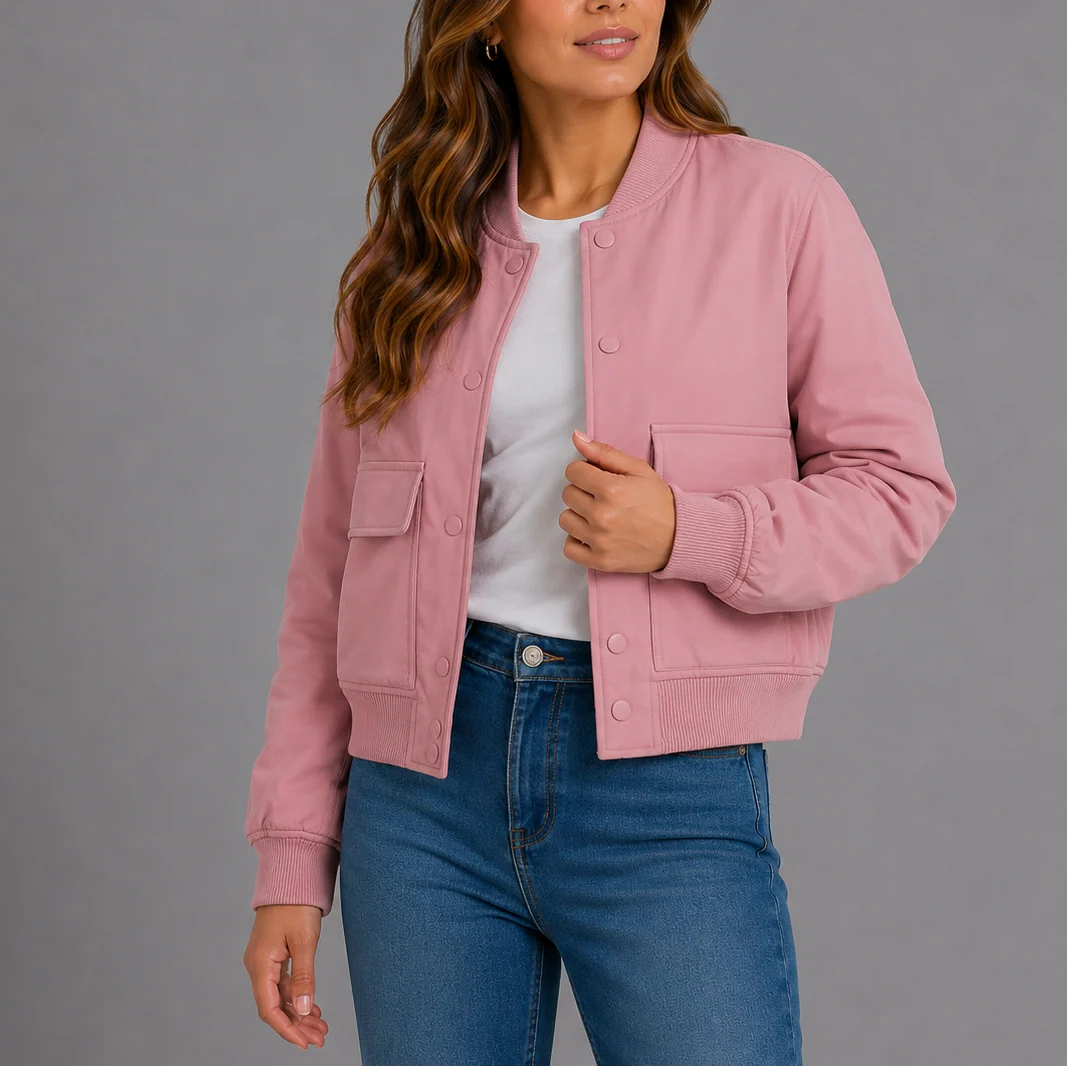 Lightweight Women's Casual Bomber Jacket with Functional Pockets 1