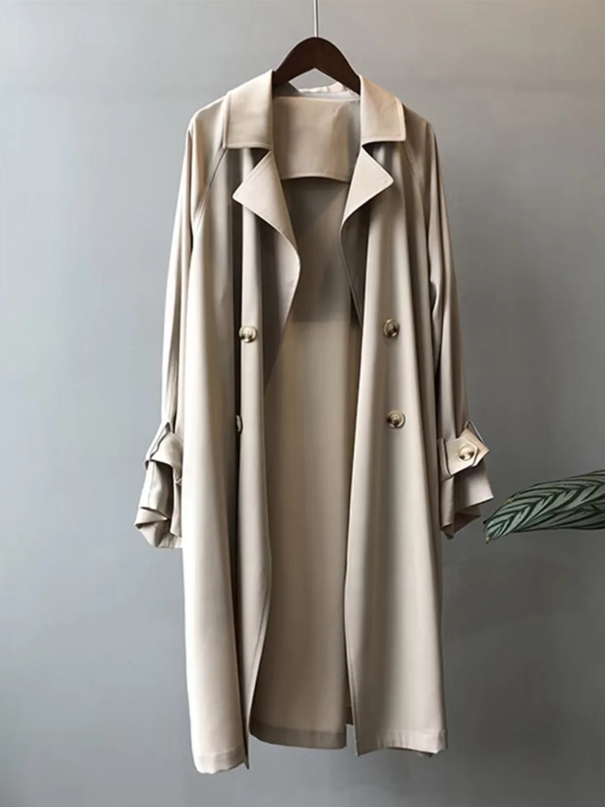 Long Waterproof Black Trench Coat for Women with Lapel Collar 1