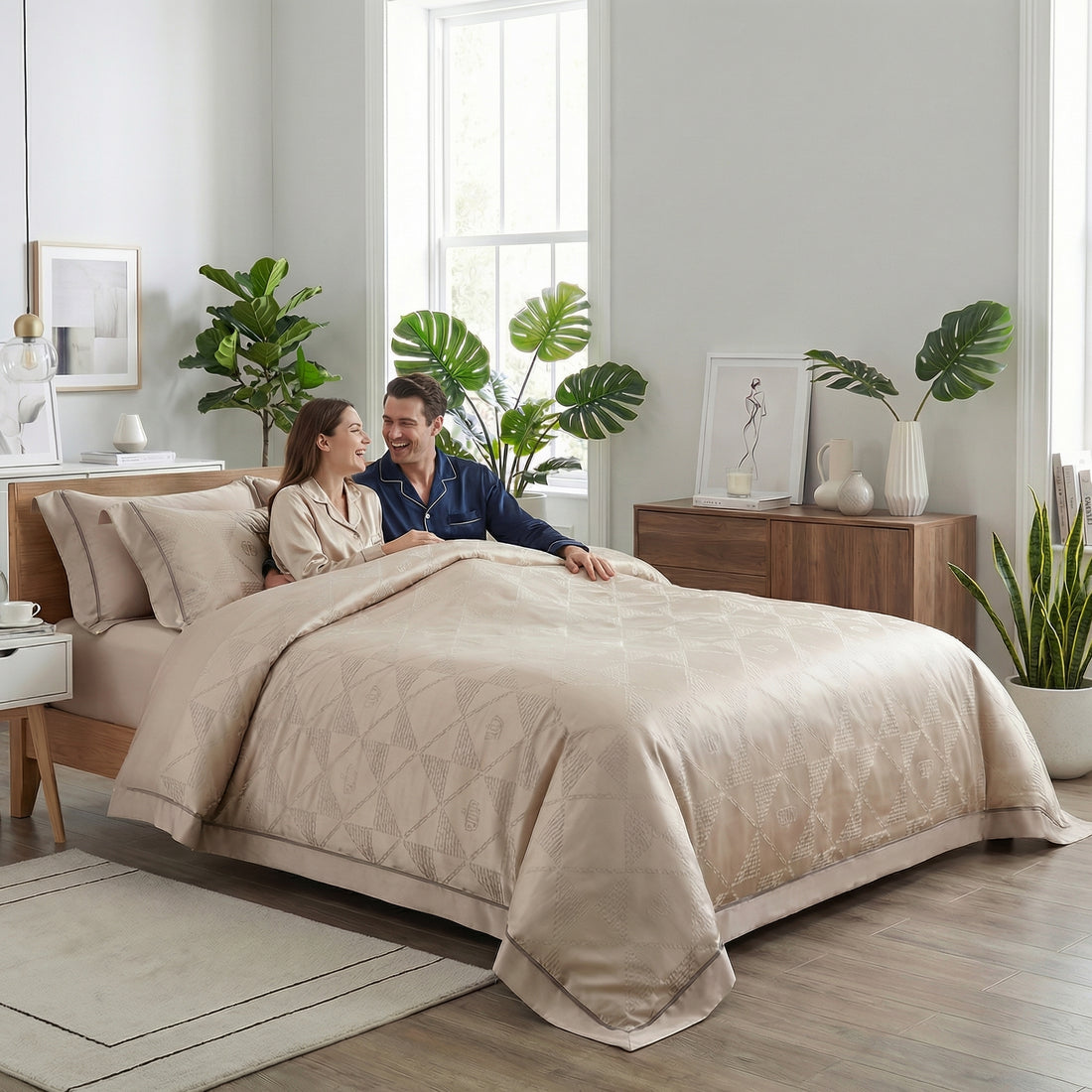 Luxury Taupe Jacquard Egyptian Cotton Bedding Set-Duvet Covers-Glompi-Glompi