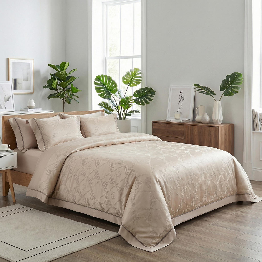 Luxury Taupe Jacquard Egyptian Cotton Bedding Set-Duvet Covers-Glompi-Glompi