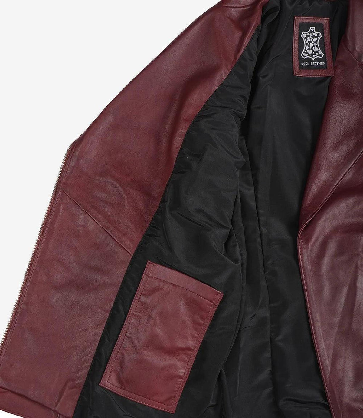 Maroon Asymmetrical Biker Style Leather Jacket-Leather Jackets-Glompi-Glompi