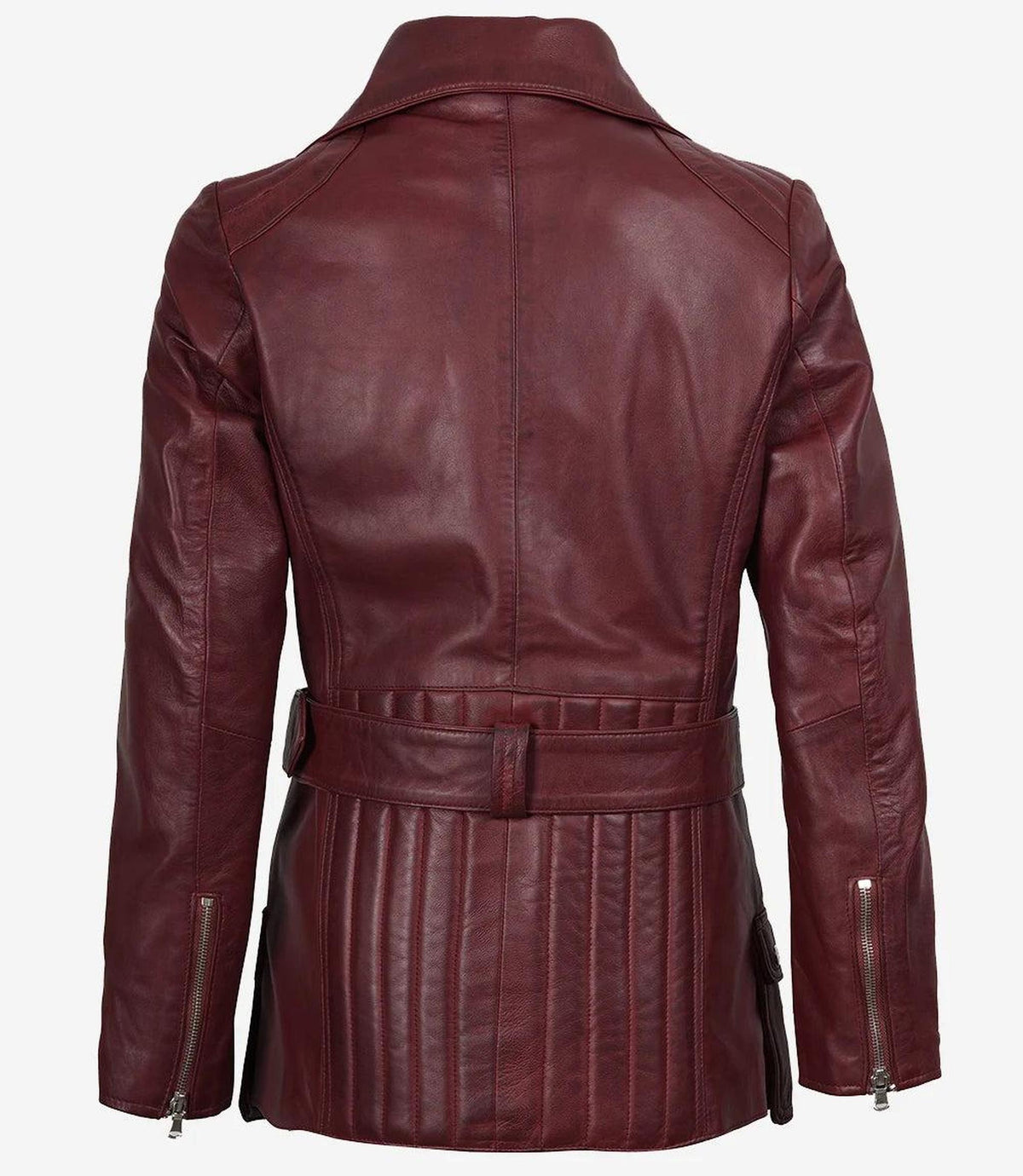 Maroon Asymmetrical Biker Style Leather Jacket-Leather Jackets-Glompi-Glompi