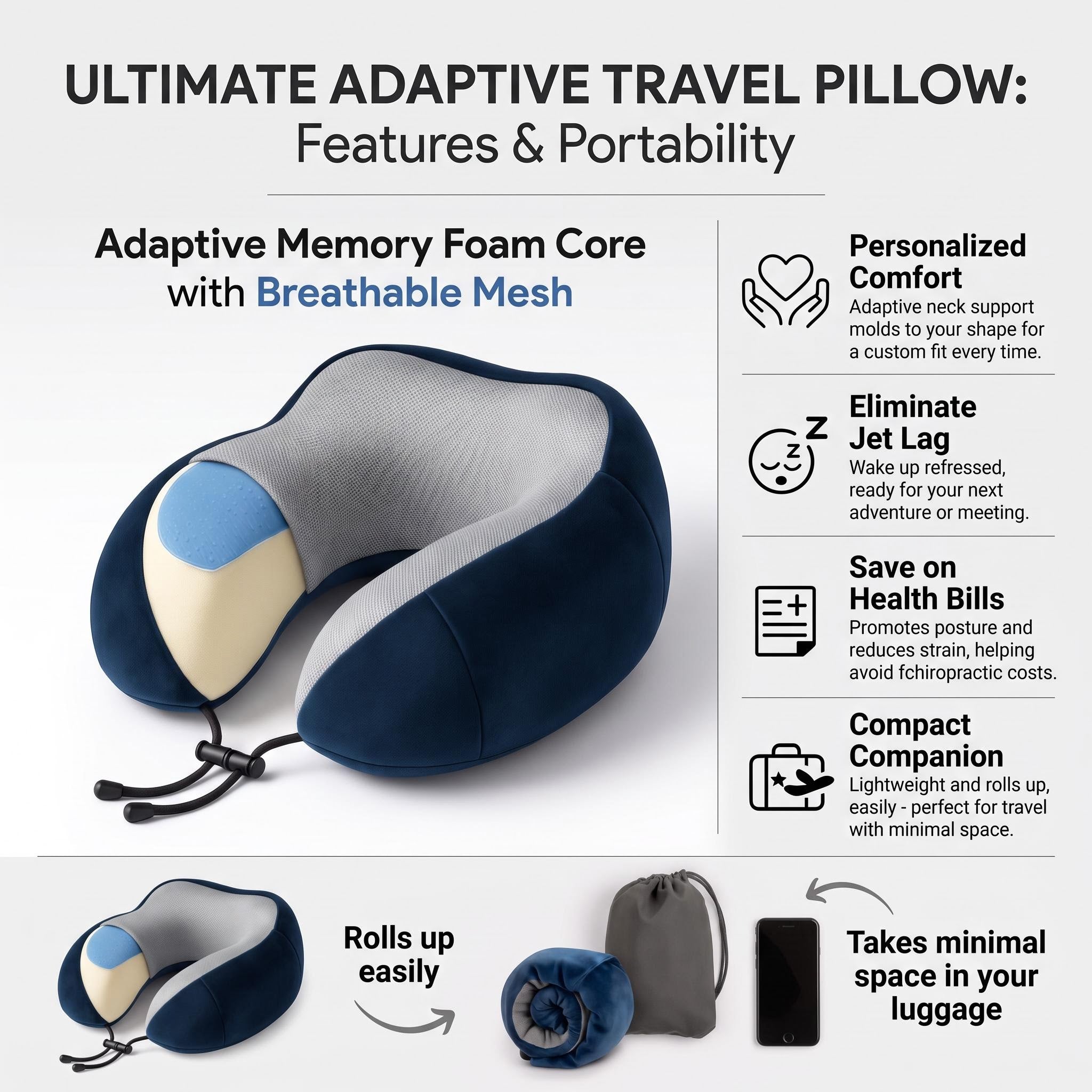 Memory Foam Travel Neck Pillow for Comfort on the Go