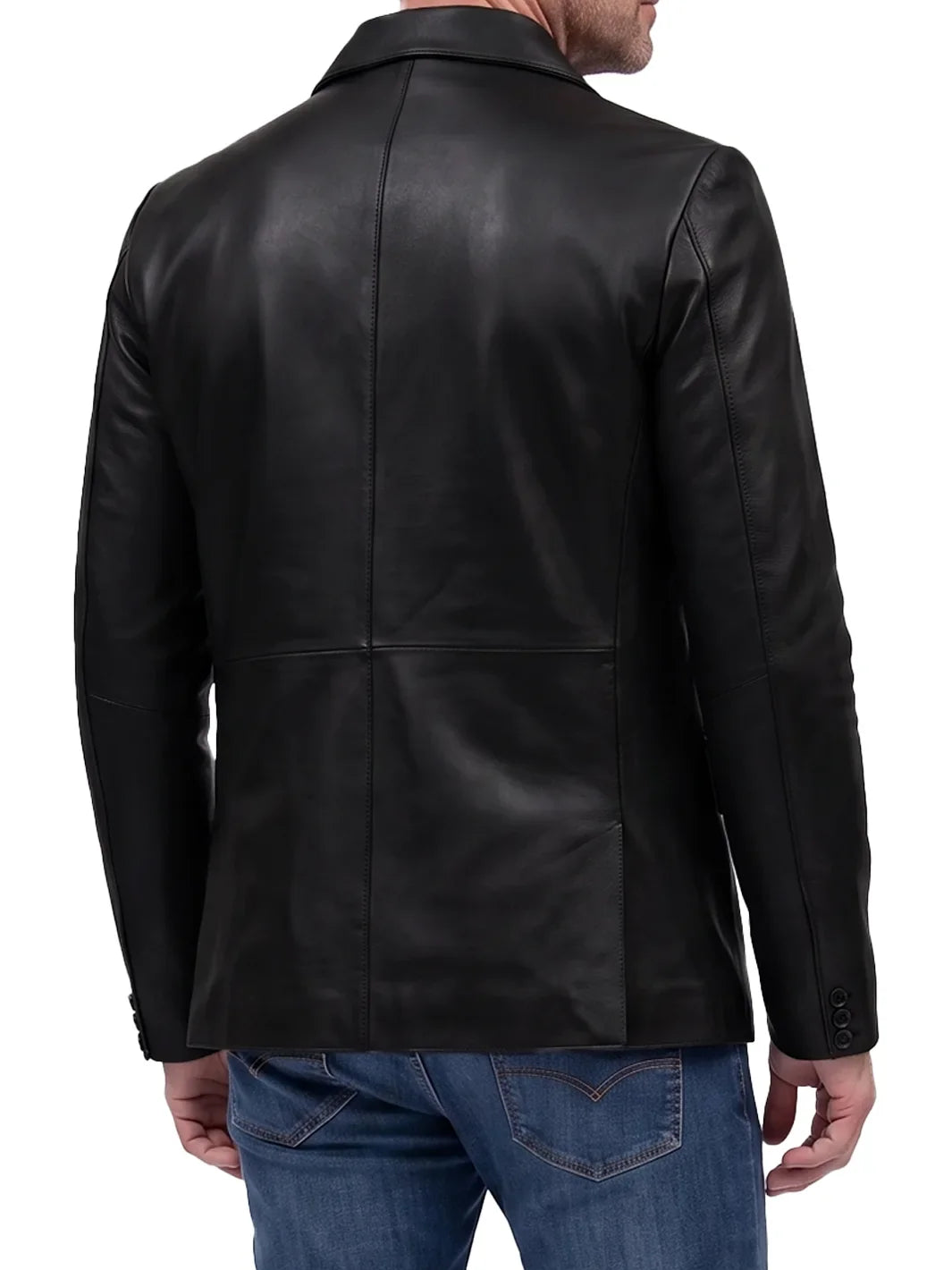 Men's Black Lambskin Leather Blazer with Tailored Design 1