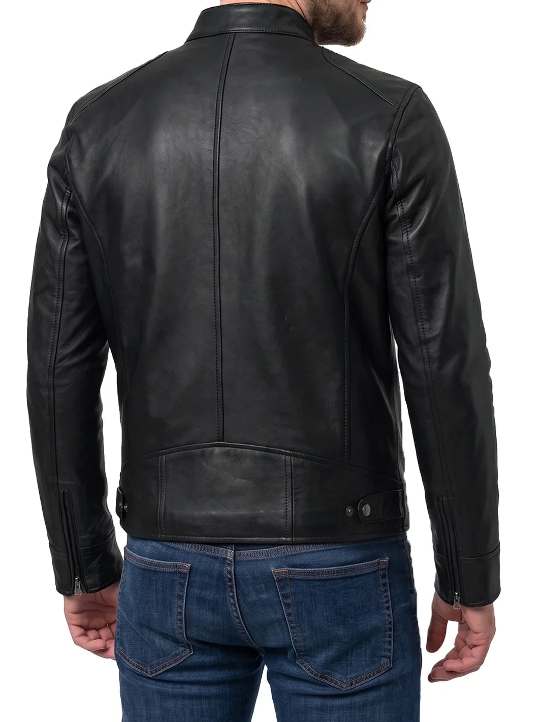 Men's Black Lambskin Leather Cafe Racer Jacket 1