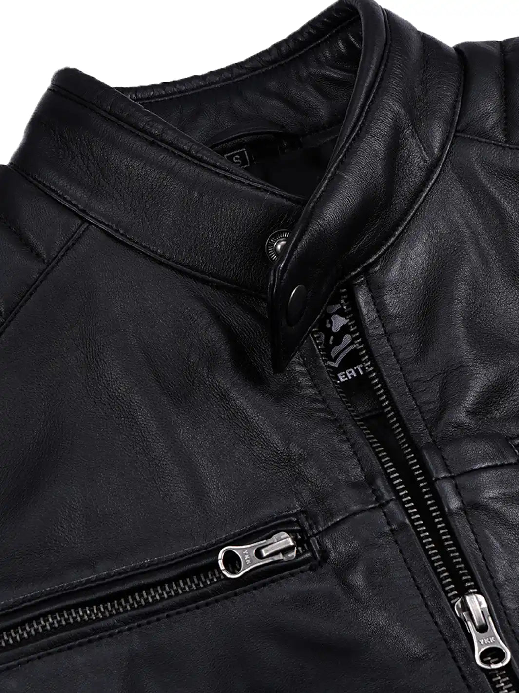 Men's Black Leather Cafe Racer Biker Jacket with Padded Shoulders 2