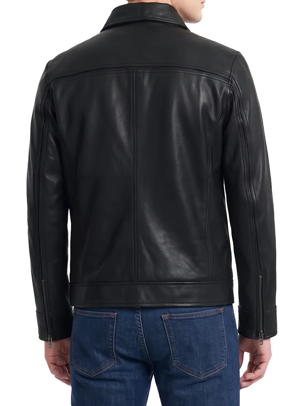Men's Black Leather Harrington Jacket with Classic Fit 1