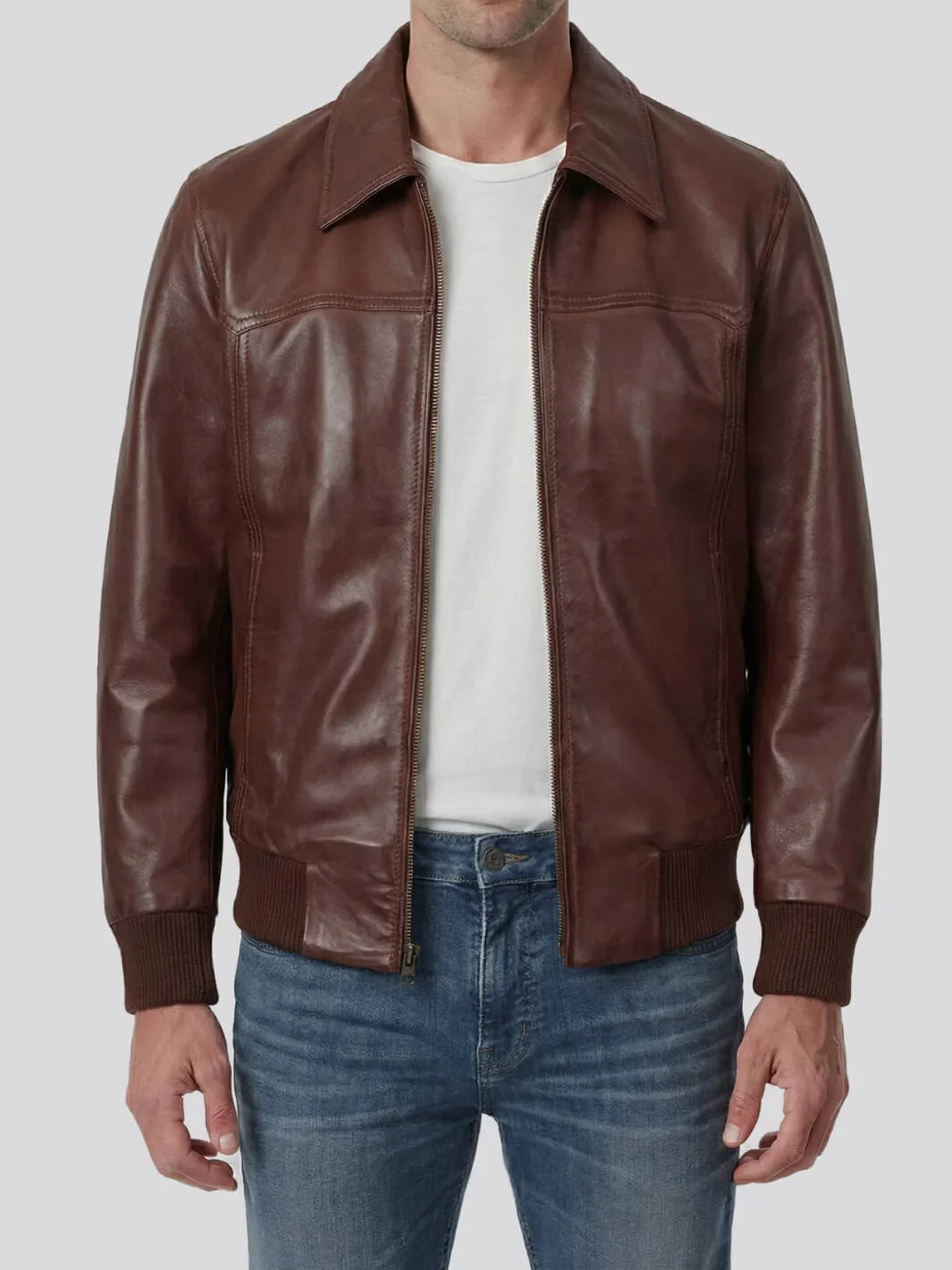 Men's Brown Lambskin Leather Bomber Jacket 0