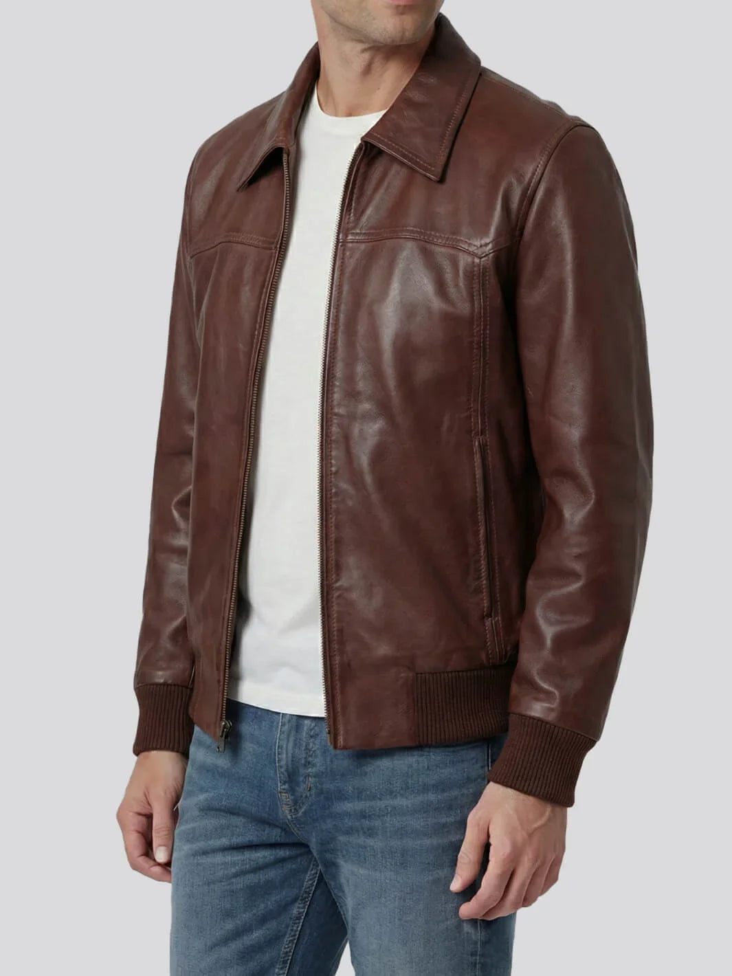 Men's Brown Lambskin Leather Bomber Jacket 1