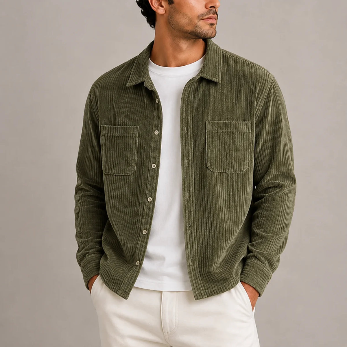 Men's Corduroy Overshirt Jacket with Chest Pockets 0