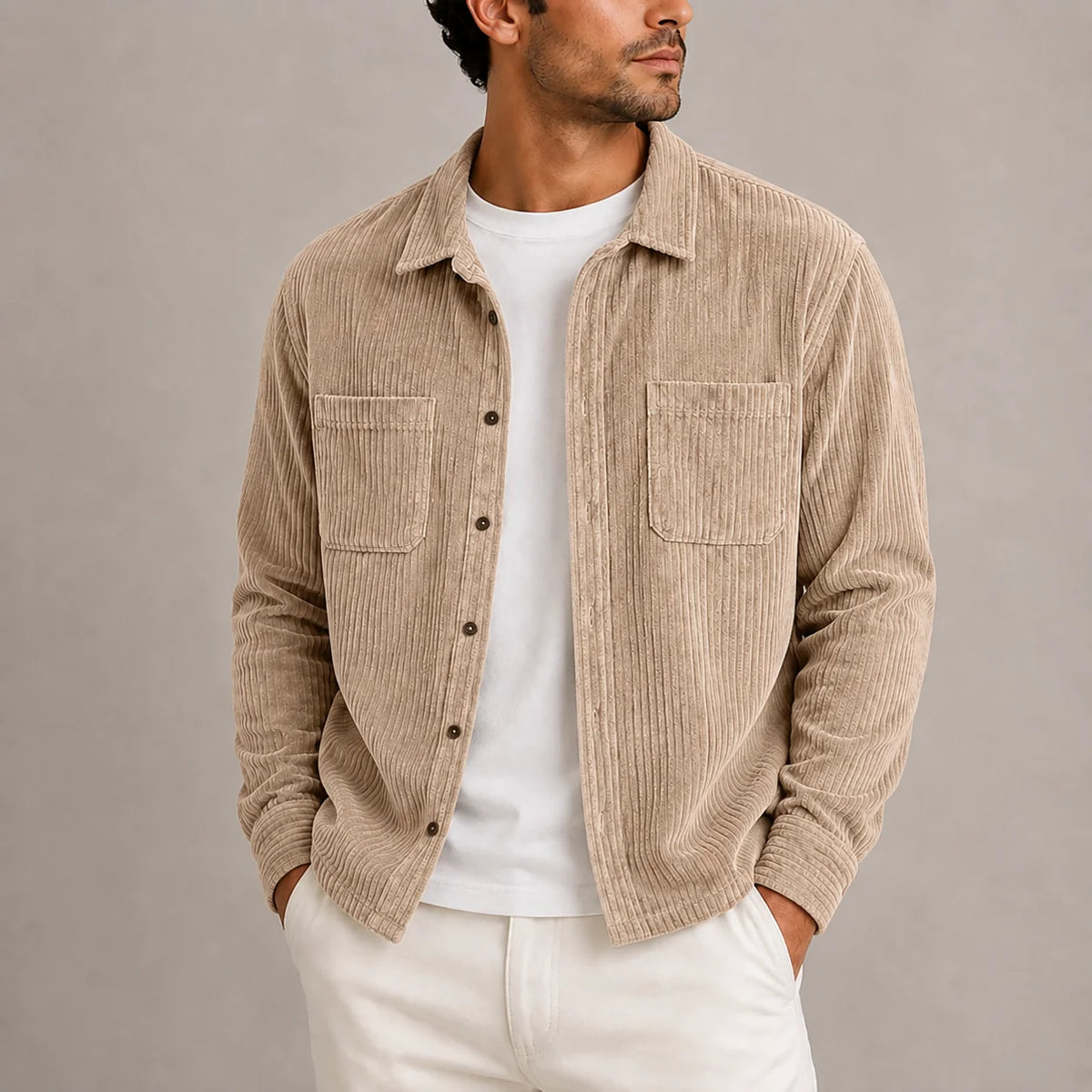 Men's Corduroy Overshirt Jacket with Chest Pockets 2