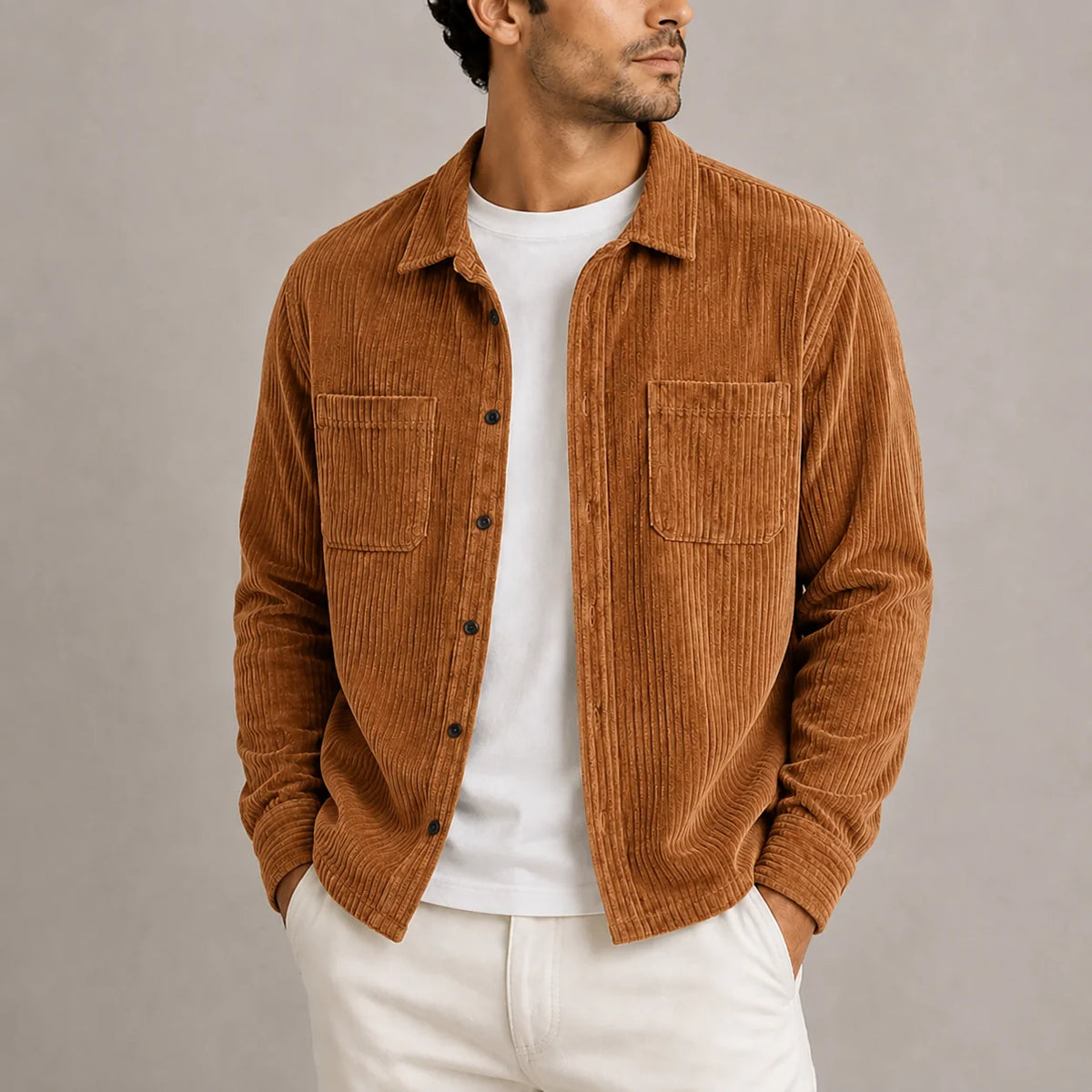 Men's Corduroy Overshirt Jacket with Chest Pockets 3