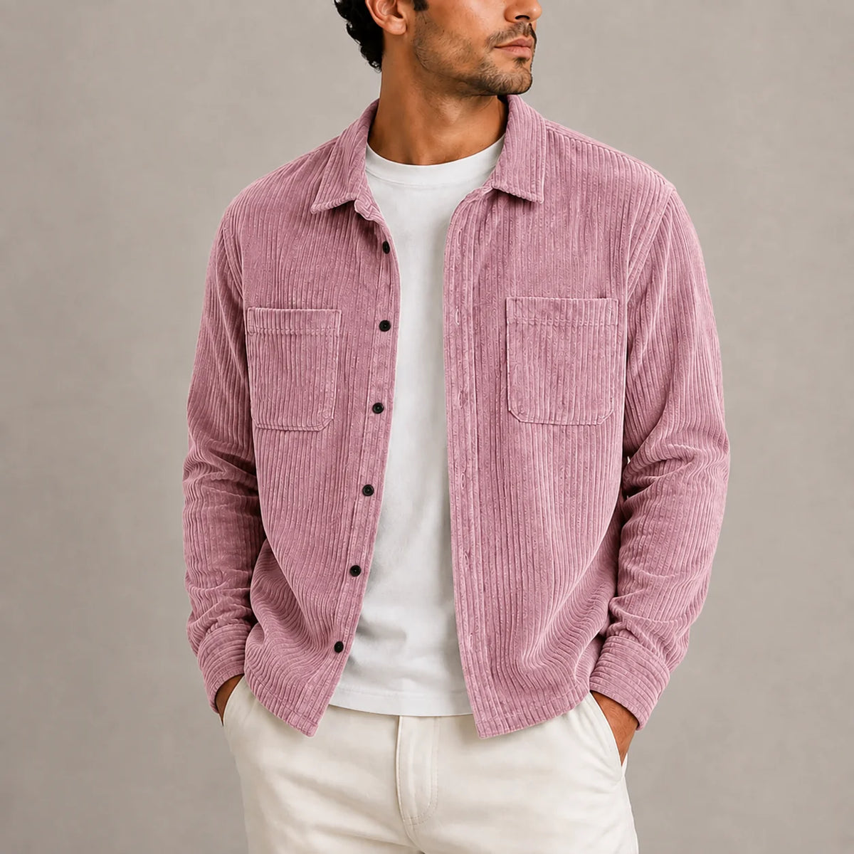 Men's Corduroy Overshirt Jacket with Chest Pockets 4