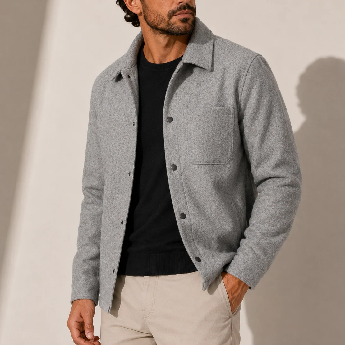 Men's Cotton Button-Up Overshirt Jacket with Chest Pockets 0