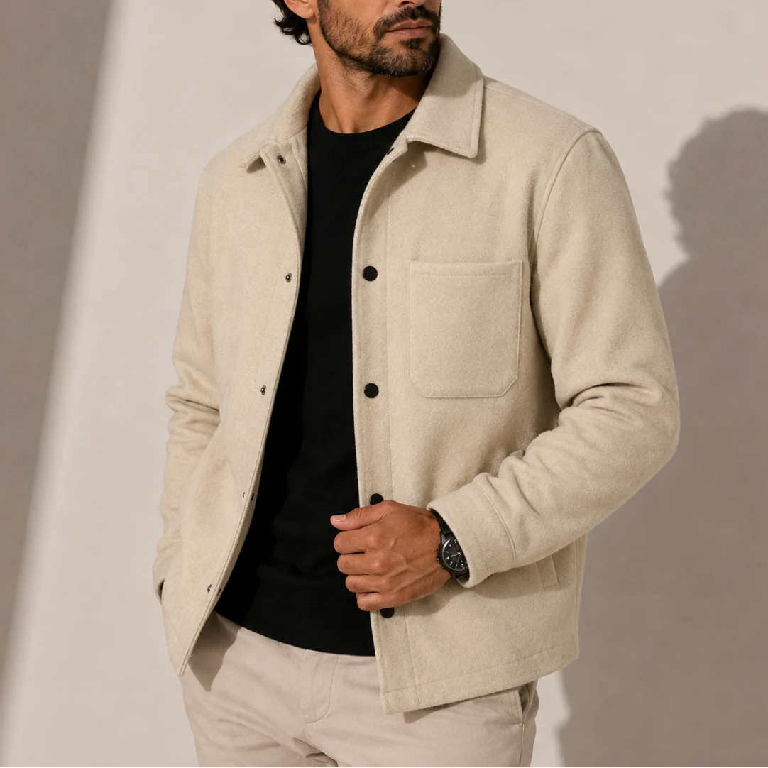 Men's Cotton Button-Up Overshirt Jacket with Chest Pockets 1