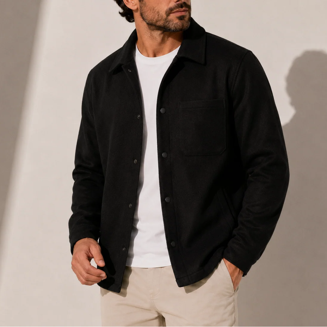 Men's Cotton Button-Up Overshirt Jacket with Chest Pockets 2