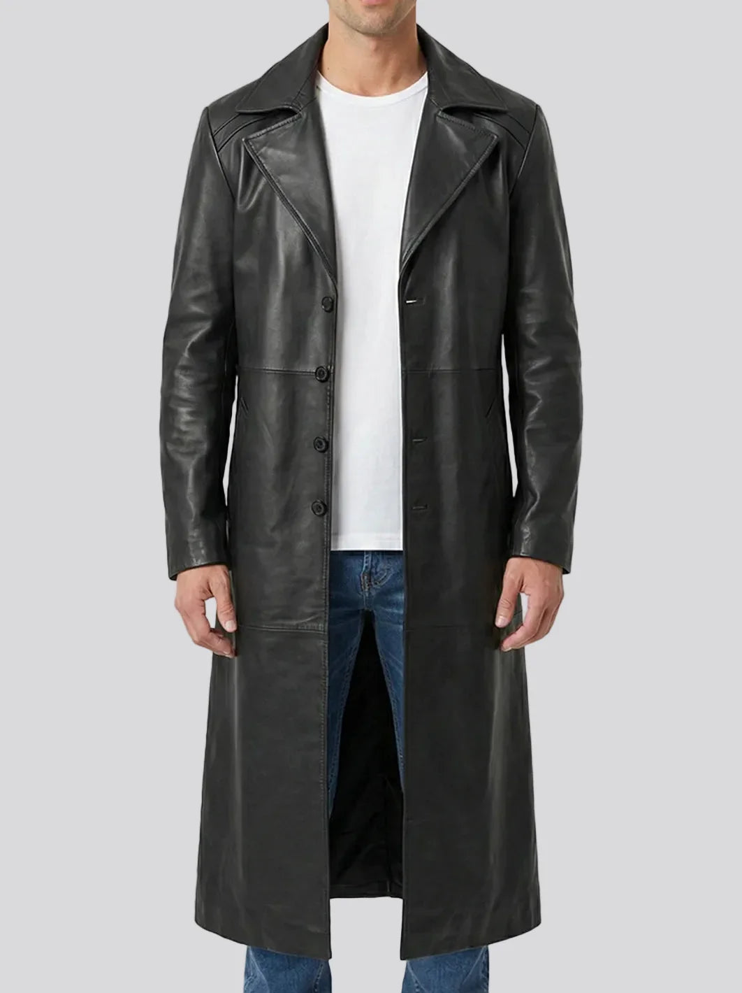 Men's Full-Length Black Lambskin Duster Coat 0