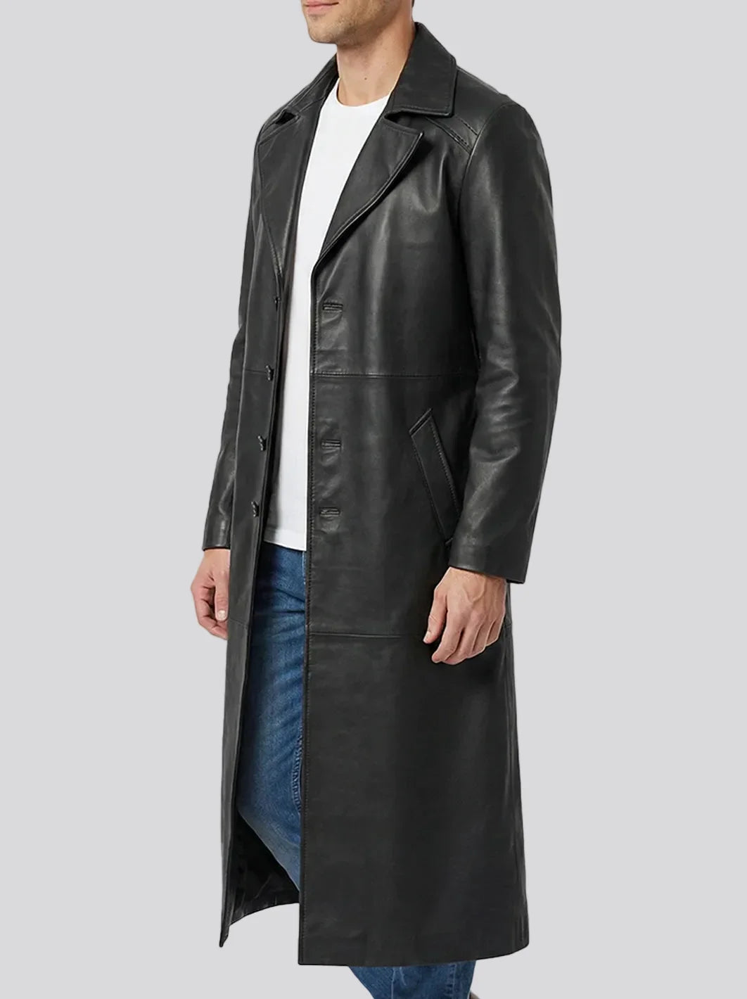 Men's Full-Length Black Lambskin Duster Coat 2