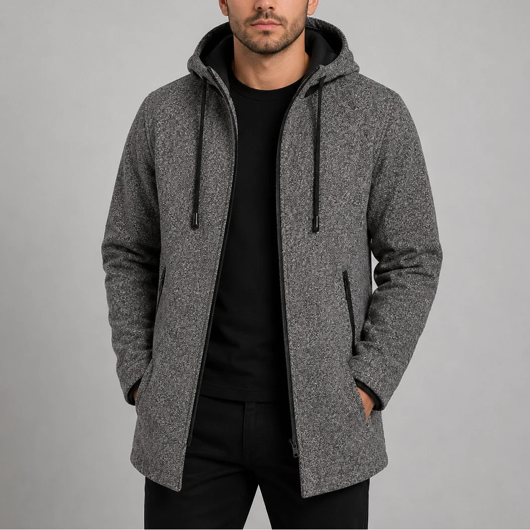 Men's Hooded Long Coat for Casual Outdoor Wear 0