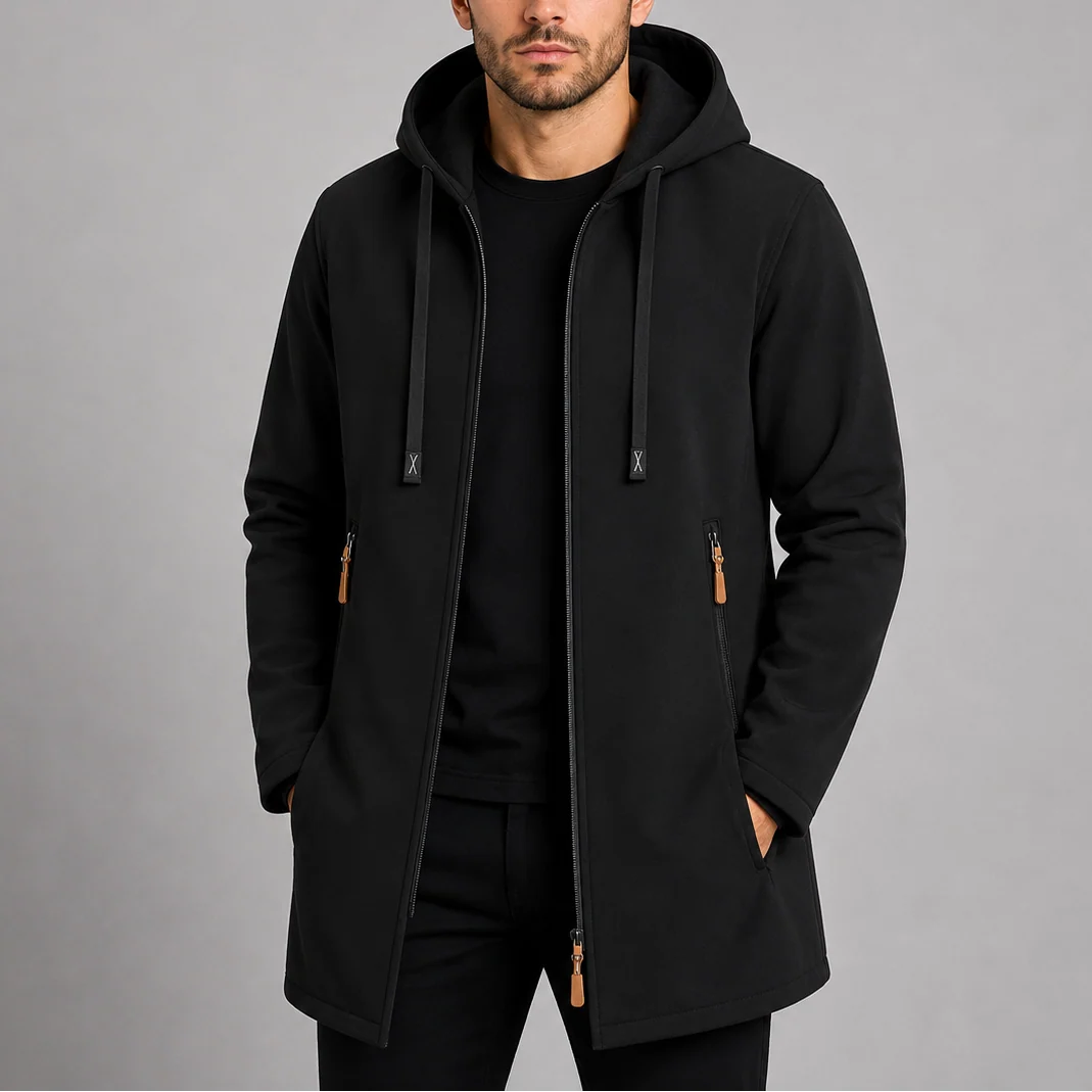 Men's Hooded Long Coat for Casual Outdoor Wear 1