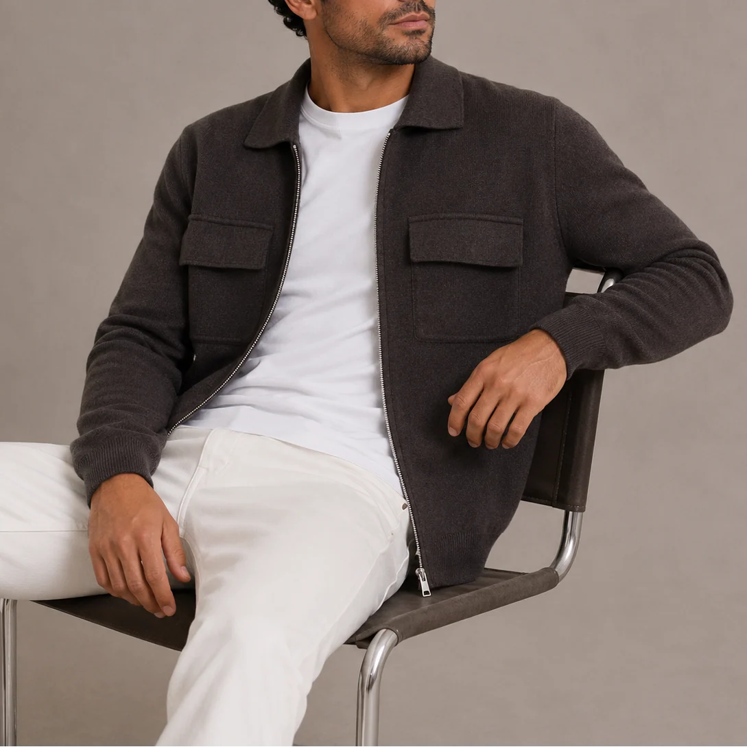 Men's Knit Zip-Up Jacket with Classic Collar and Pockets 4