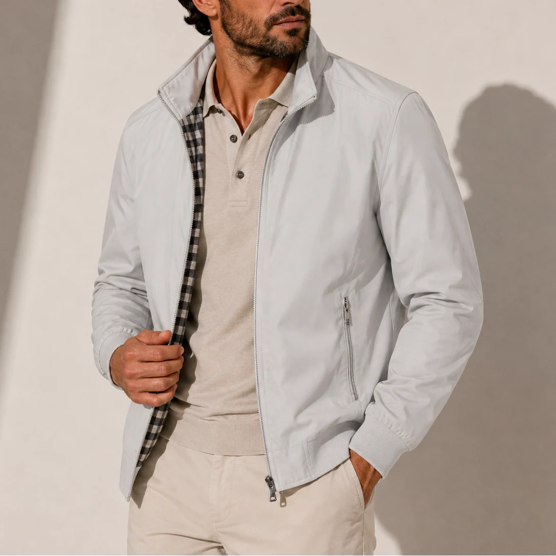 Men's Lightweight Casual Bomber Jacket with Stand Collar 0