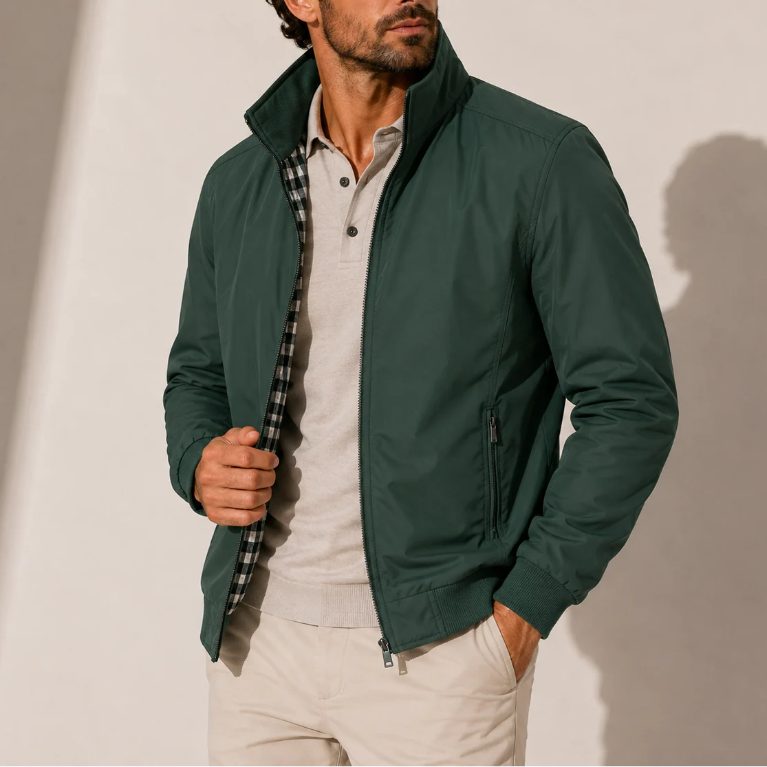 Men's Lightweight Casual Bomber Jacket with Stand Collar 2