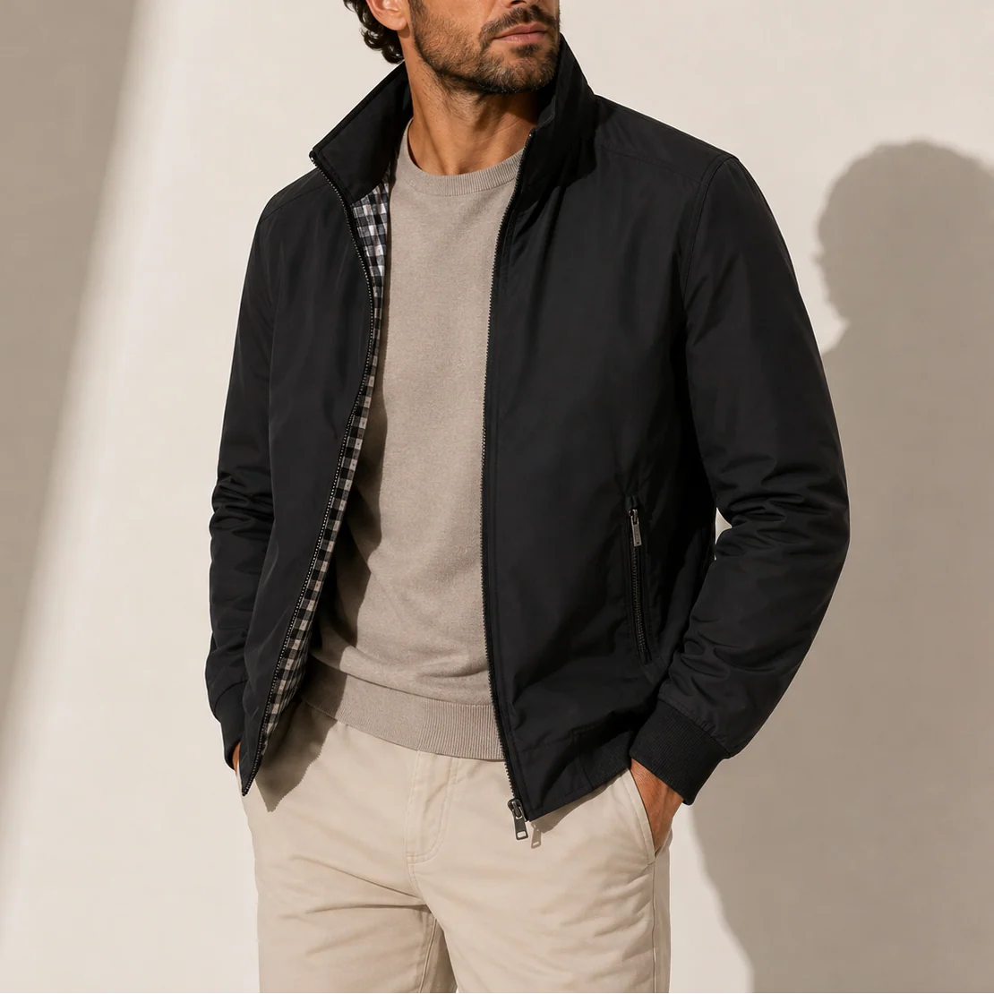 Men's Lightweight Casual Bomber Jacket with Stand Collar 3
