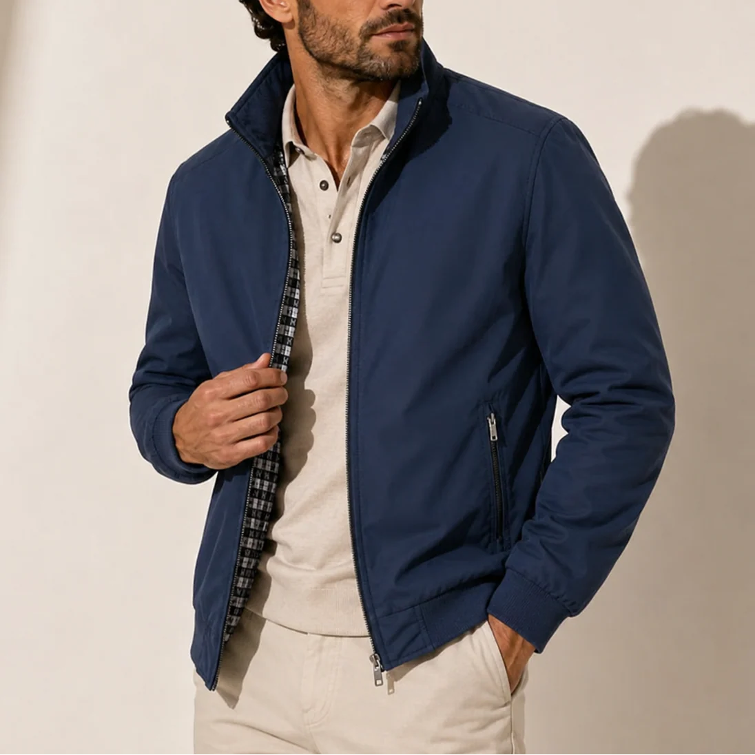 Men's Lightweight Casual Bomber Jacket with Stand Collar 4