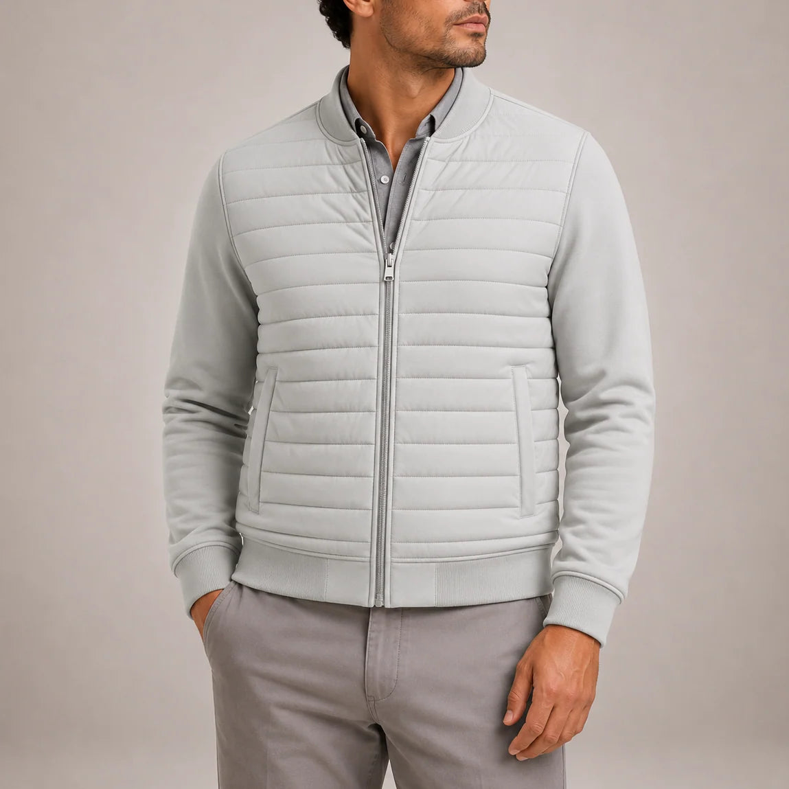 Men's Lightweight Quilted Bomber Jacket with Stand Collar 6