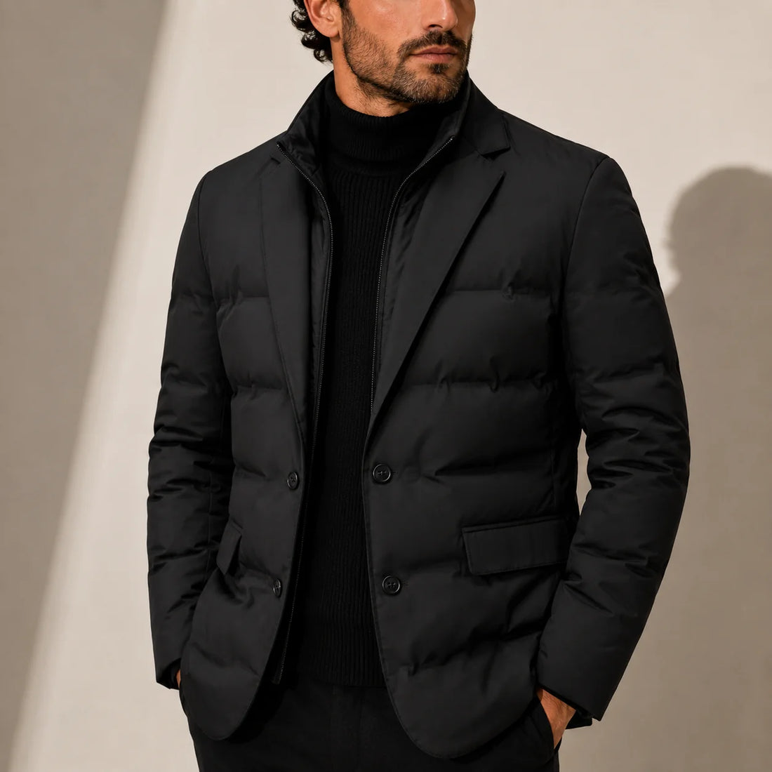 Men's Quilted Puffer Jacket with Structured Lapel 0