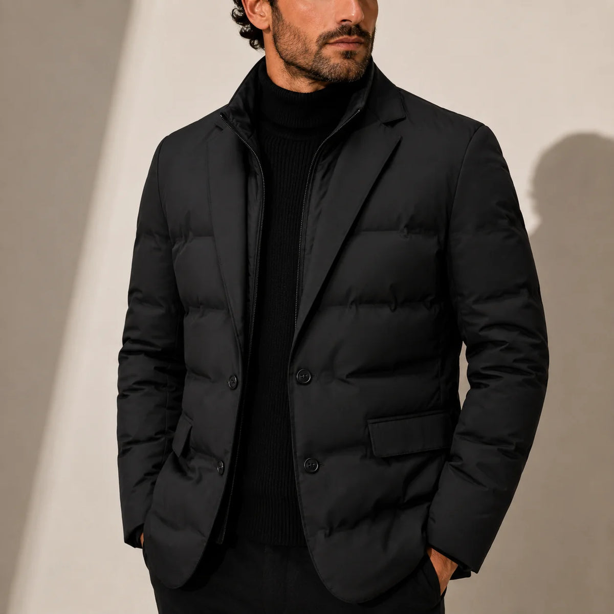 Men's Quilted Puffer Jacket with Structured Lapel 1
