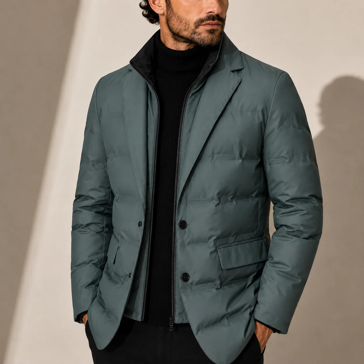 Men's Quilted Puffer Jacket with Structured Lapel 2